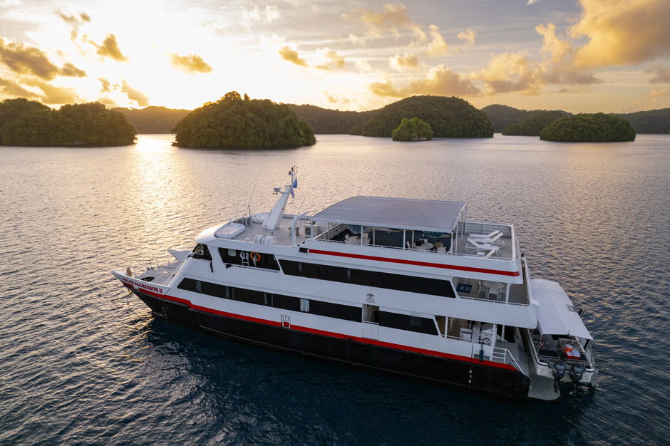 Palau Aggressor II liveaboard at sunrise