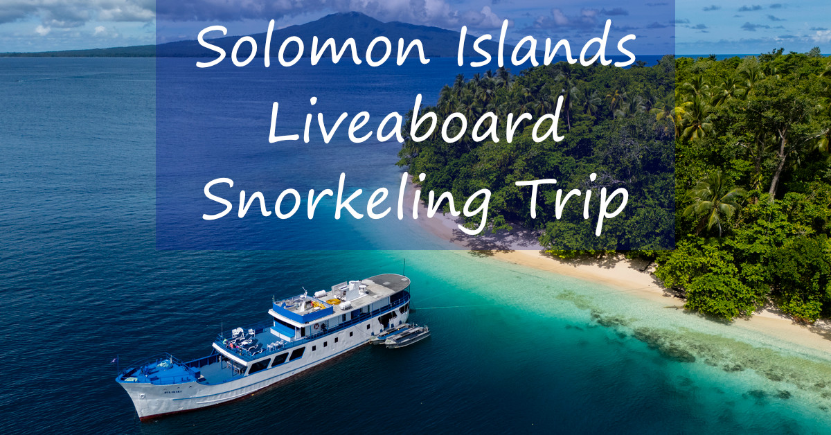 Bilikiki Liveaboard at Wickham Island in the Solomon Islands with words over: "Solomon Islands Liveaboard Snorkeling Trip"