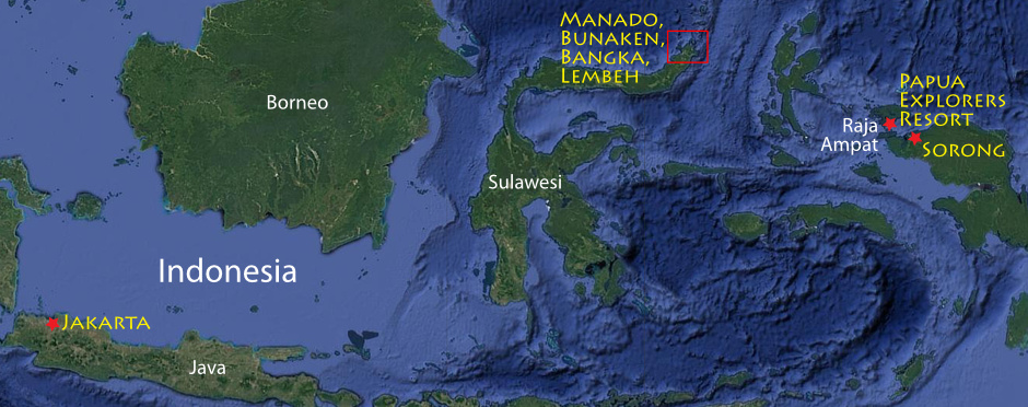 Bunaken Bangka and Raja Ampat Snorkeling Trip Map