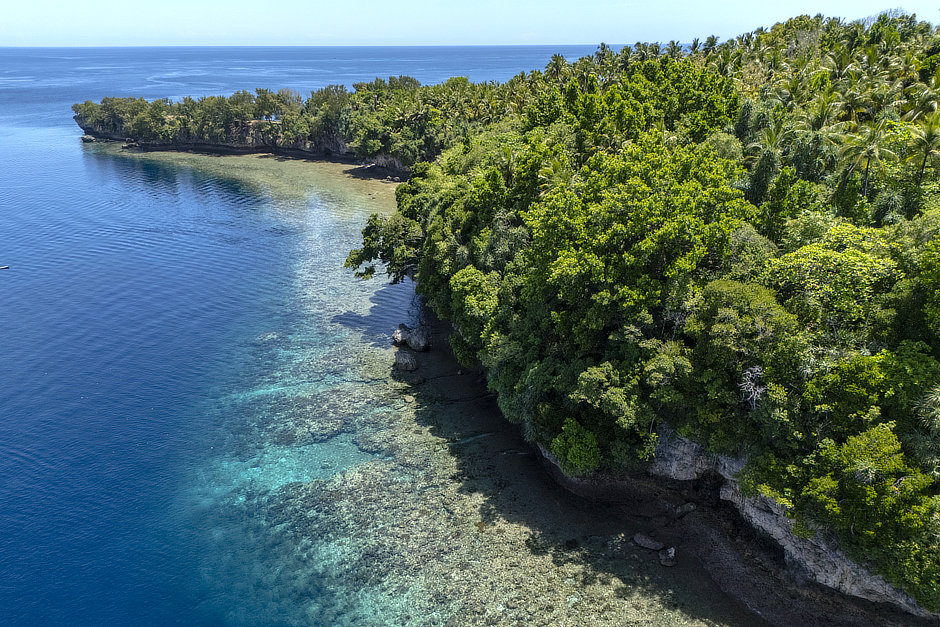 Aerial view of a reef off one of the Banda Islands