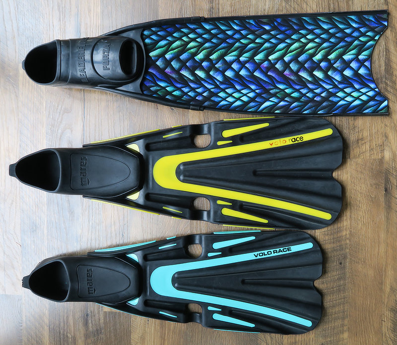 Compare three fins blade lengths side by side